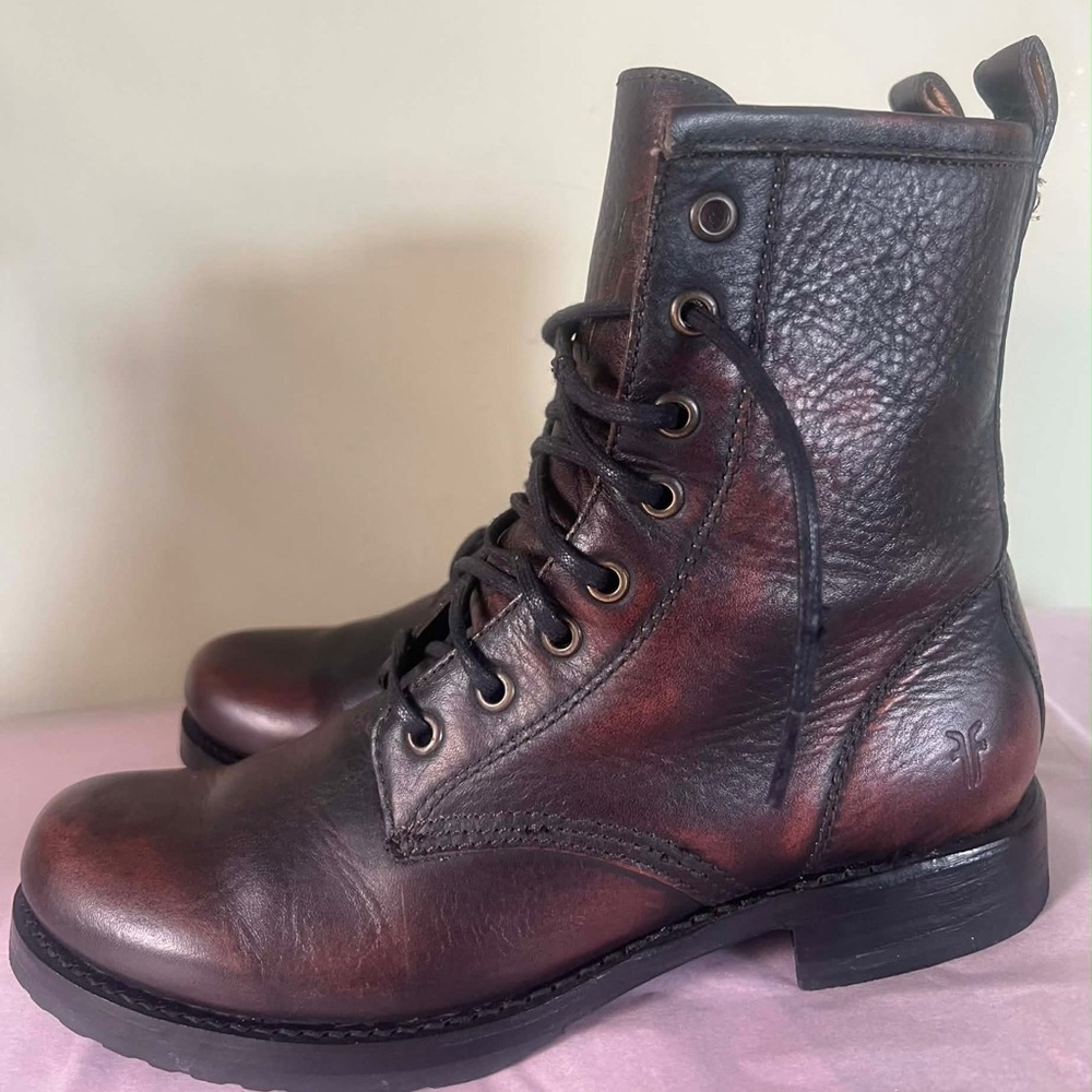 Frye Dark Brown Leather Lace-Up Boots